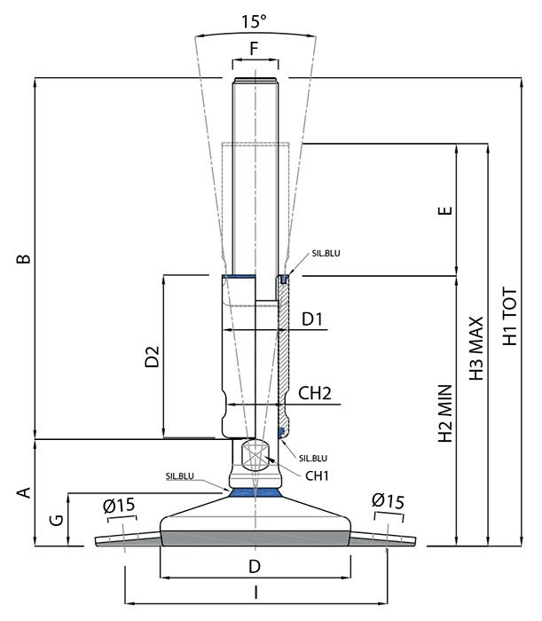 Hygienic-Machine-Foot-3A-Vulcanized-2-X-Bolt-Down
