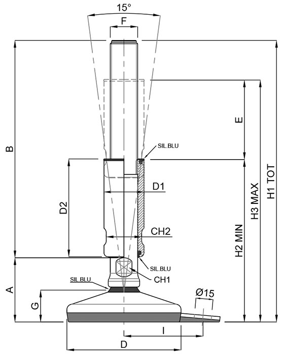 Hygienic-Machine-Foot-3A-Vulcanized-Bolt-Down