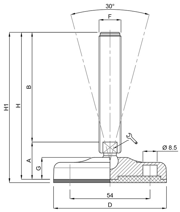 Polyamide-Foot-Low-profile-Mild-Steel-Screw-Articulated-30