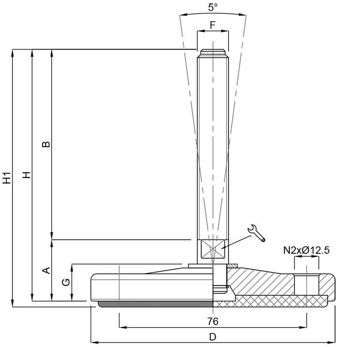 Stainless-Steel-Foot-Medium-Load-Articulated-Bolt-Down-Antislip