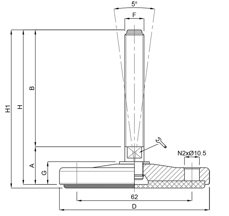 Stainless-Steel-Foot-Medium-Load-Articulated-Bolt-Down-Antislip